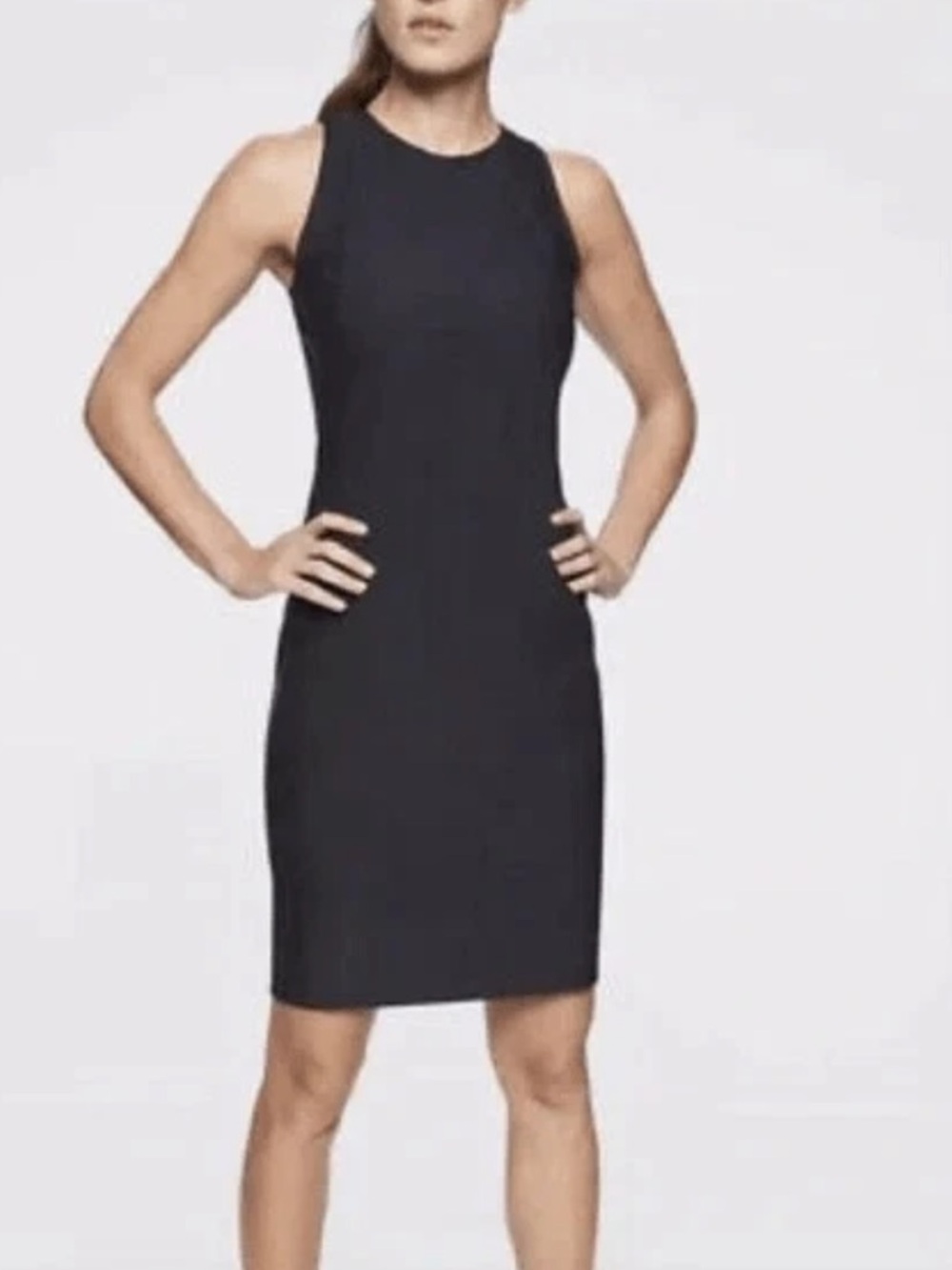 NWOT Athleta Black Polymide High Neck Racer Zipper Back Sleeveless Knit Dress L